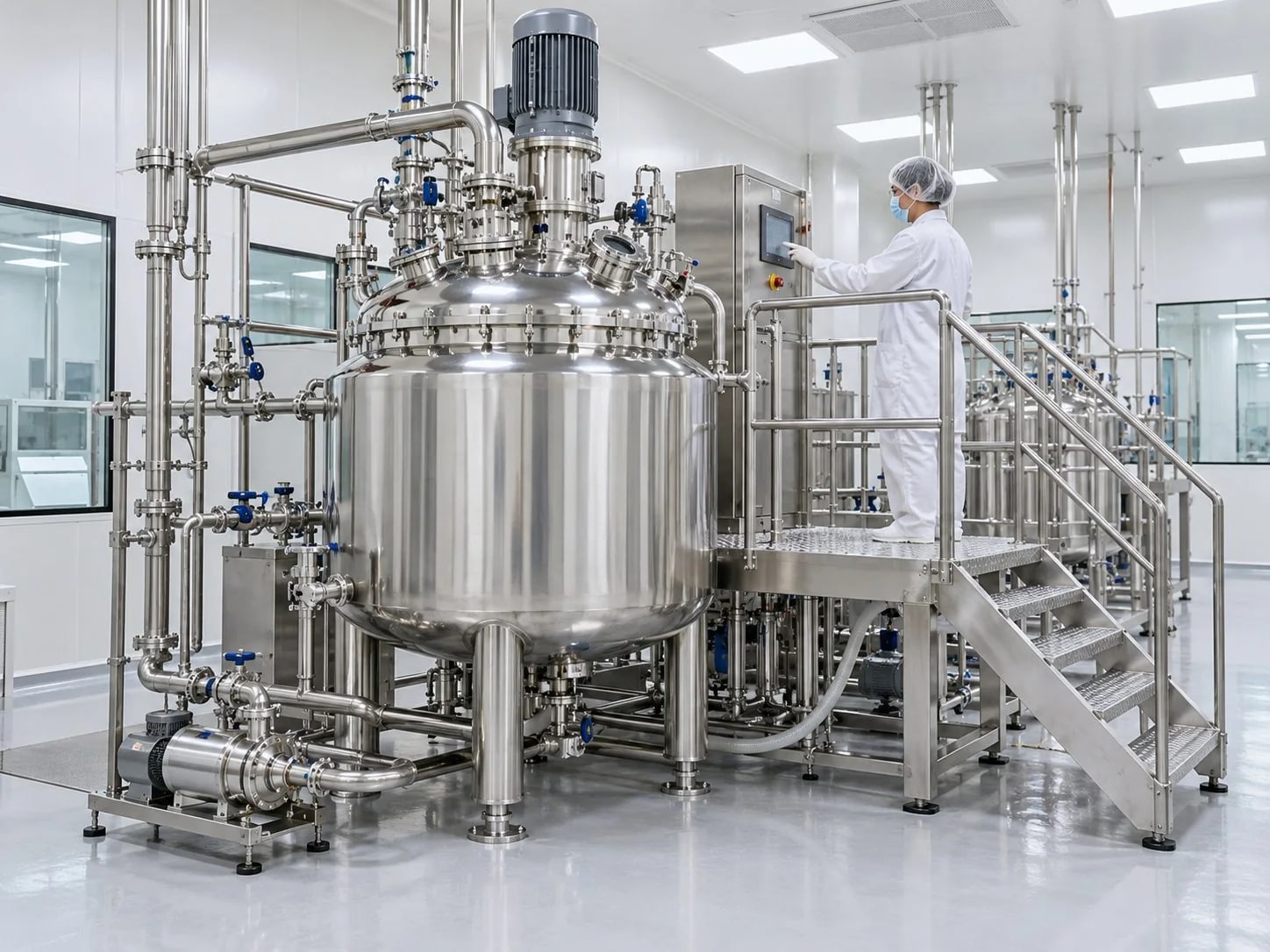 Stainless mixing vessels and transfer equipment for cream and lotion production