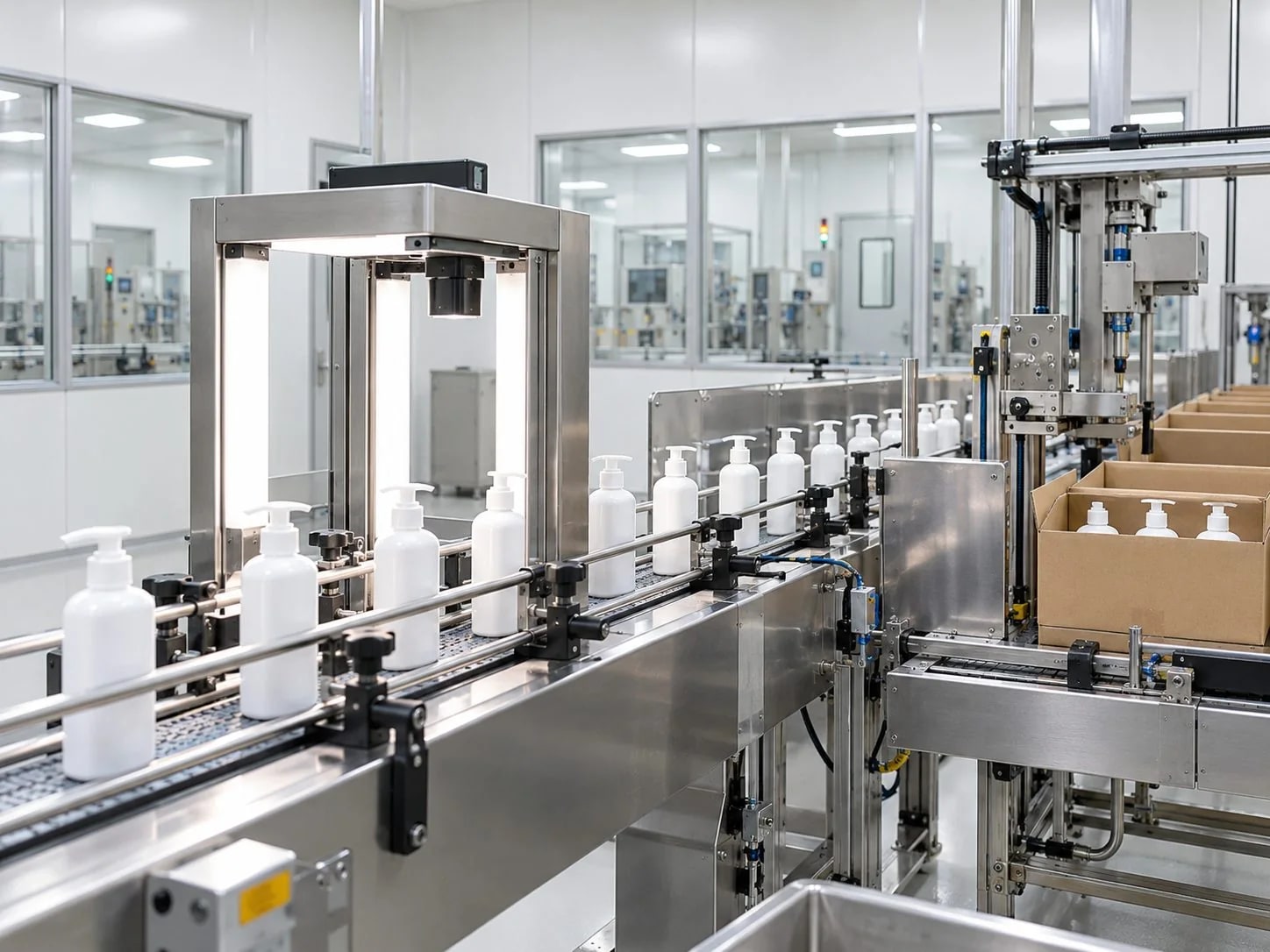 Personal-care bottle filling and packaging equipment with clear maintenance access