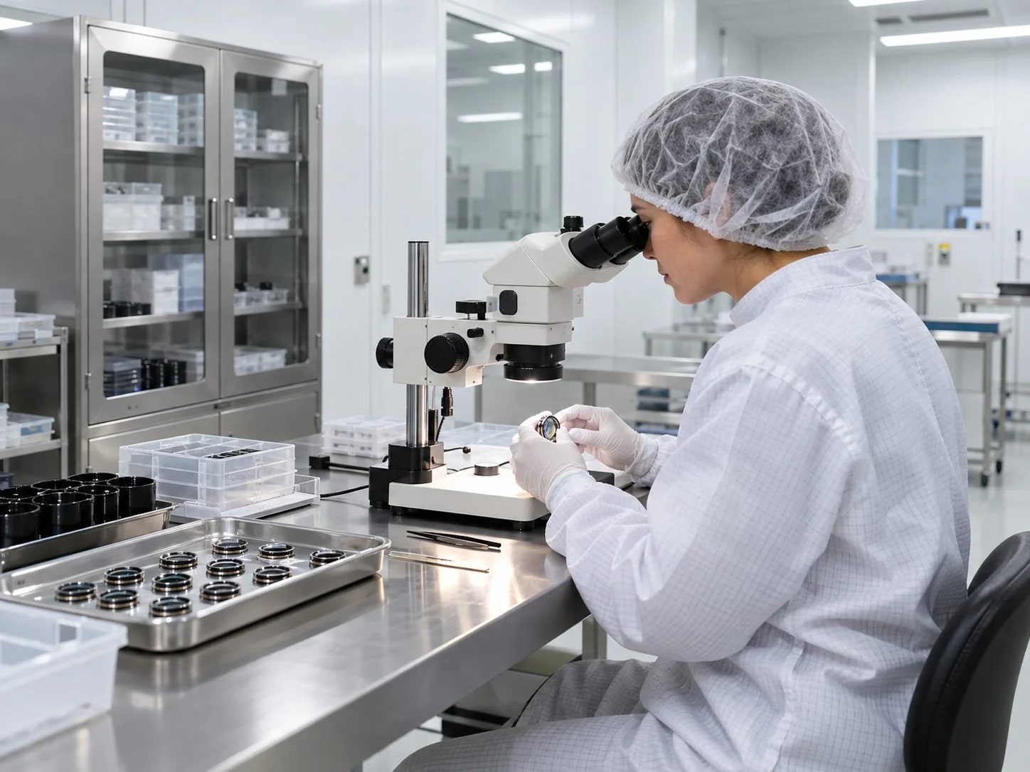 Microscope inspection and clean handling of small optical components