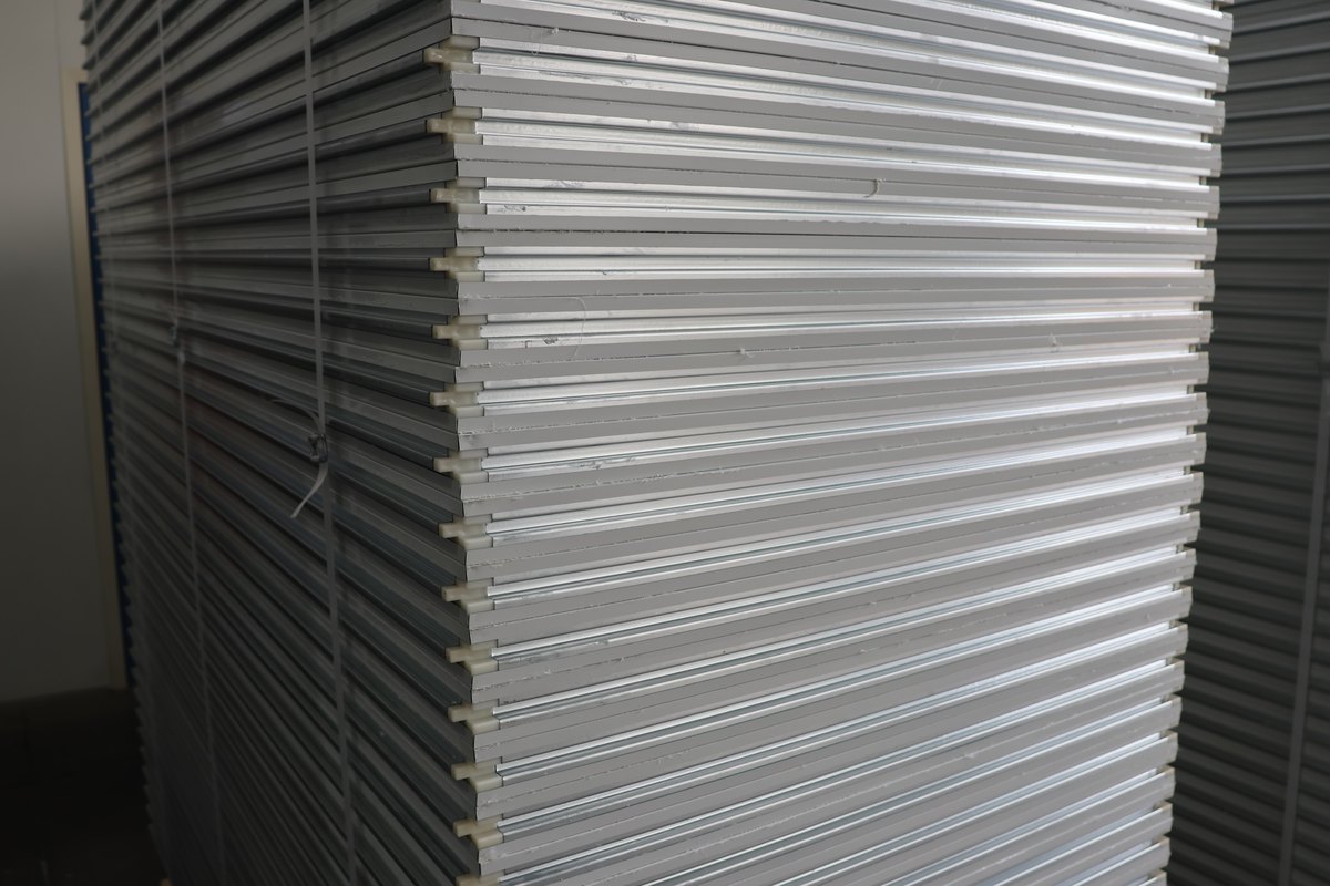 Close view of stacked cleanroom panel edges